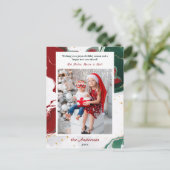 Modern Abstract Green/Red Christmas Photo シーズンポストカード (スタンド正面)