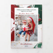 Modern Abstract Green/Red Christmas Photo 三つ折りカード (カバー)