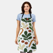 Modern Abstract Holly & Paw Print Pattern Christma エプロン (着用した状態)