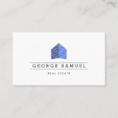Modern Abstract Home Logo Realtor Blue Monogram 名刺 (正面)