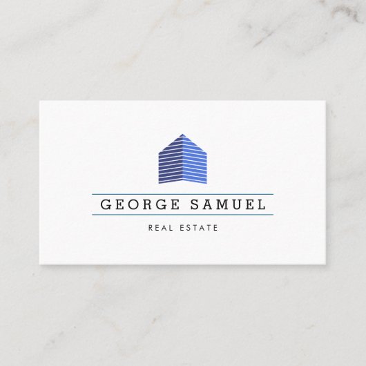 Modern Abstract Home Logo Realtor Blue Monogram 名刺 (正面)
