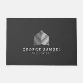 Modern Abstract Home Logo Realtor Gray White ドアマット