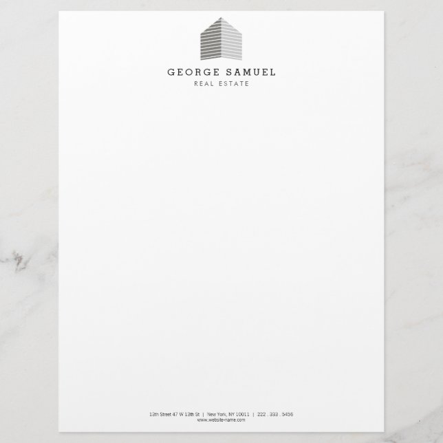 Modern Abstract Home Logo Realtor Gray White レターヘッド (正面)