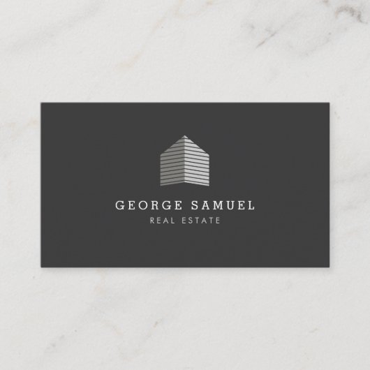 Modern Abstract Home Logo Realtor Gray White 名刺 (正面)