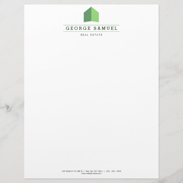 Modern Abstract Home Logo Realtor Green and White レターヘッド (正面)
