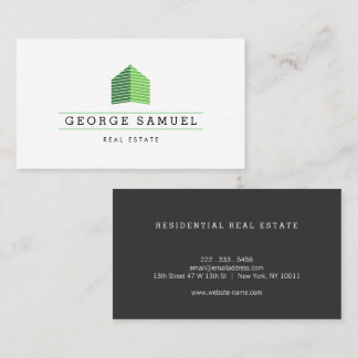 Modern Abstract Home Logo Realtor Green Monogram 名刺
