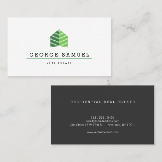 Modern Abstract Home Logo Realtor Green Monogram 名刺 (正面/裏面)