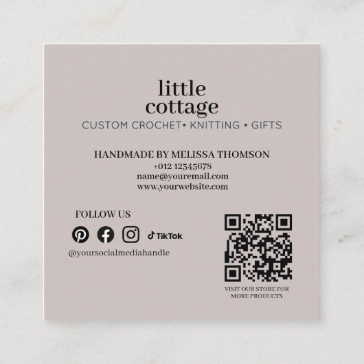 Modern Abstract Knitting Crochet Yarn Handmade スクエア名刺 (裏面)