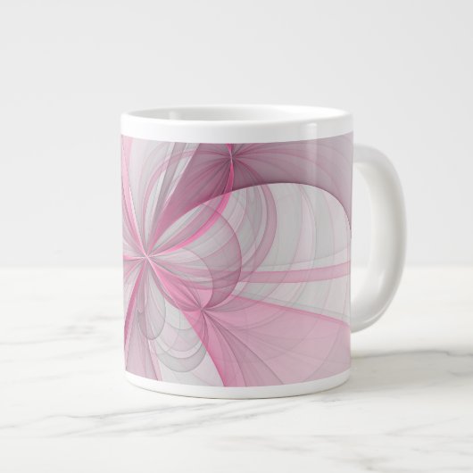 Modern Abstract Light Pink Gray Fractal Design ジャンボコーヒーマグカップ (正面右)