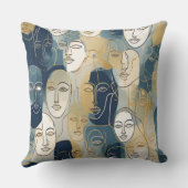 Modern Abstract Line Art Faces Throw Pillow クッション (裏面)
