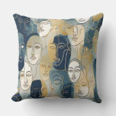 Modern Abstract Line Art Faces Throw Pillow クッション (正面)
