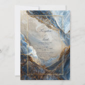 Modern Abstract Navy Bronze Gilded Marble Wedding 招待状 (正面)