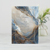 Modern Abstract Navy Bronze Gilded Marble Wedding 招待状 (スタンド正面)