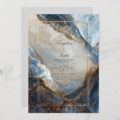 Modern Abstract Navy Bronze Gilded Marble Wedding 招待状 (正面/裏面)
