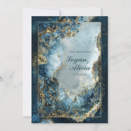 Modern Abstract Navy Indigo Gilded Marble Wedding 招待状