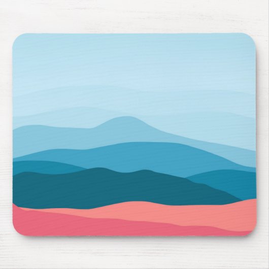 Modern Abstract Pastel Blue Pink Mountains マウスパッド (正面)