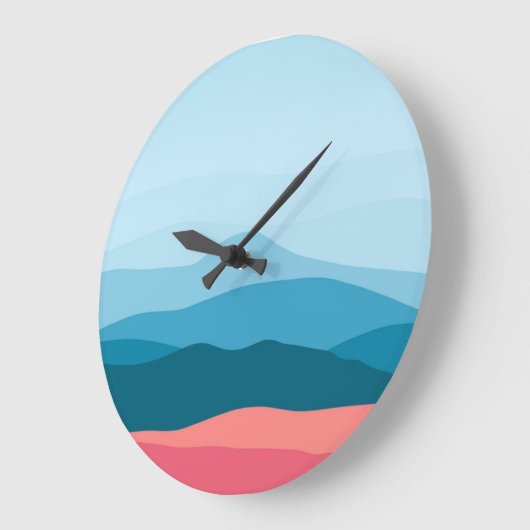 Modern Abstract Pastel Blue Pink Mountains ラージ壁時計 (傾斜)