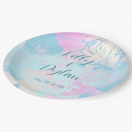 Modern Abstract Pastel Wedding ペーパープレート (アングル)