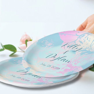 Modern Abstract Pastel Wedding ペーパープレート