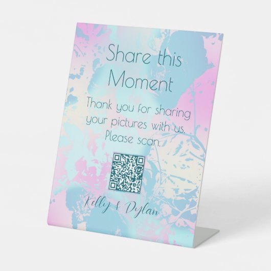 Modern Abstract Pastel Wedding Photo Share QR Code 台座サイン (正面)