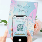 Modern Abstract Pastel Wedding Photo Share QR Code 台座サイン