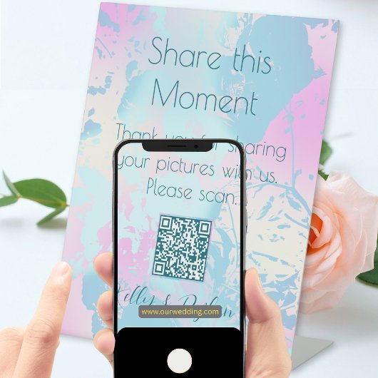 Modern Abstract Pastel Wedding Photo Share QR Code 台座サイン