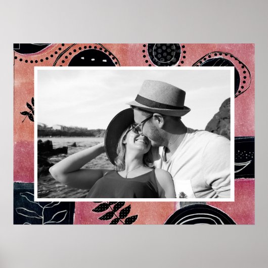 Modern Abstract Pink and Black Botanical Photo ポスター (正面)