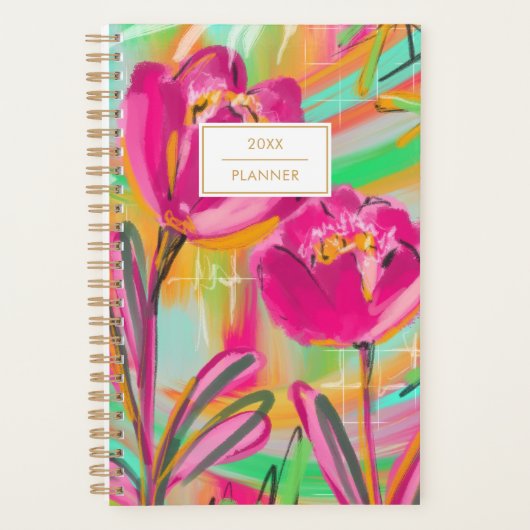 Modern Abstract Pink Colorful Floral Planner プランナー手帳 (正面)
