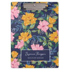 Modern Abstract Pink & Yellow Floral Pattern クリップボード