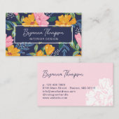 Modern Abstract Pink & Yellow Floral Pattern 名刺 (正面/裏面)