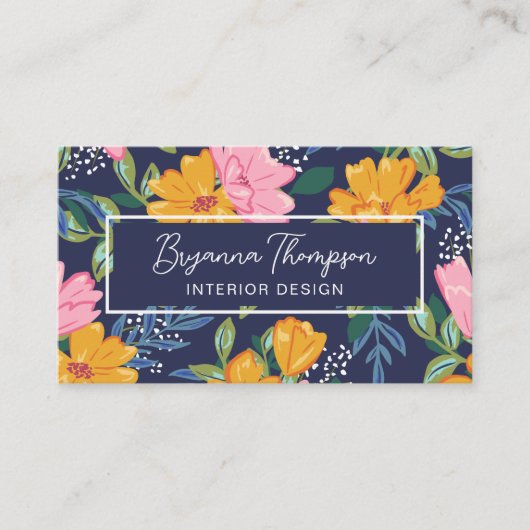 Modern Abstract Pink & Yellow Floral Pattern 名刺 (正面)