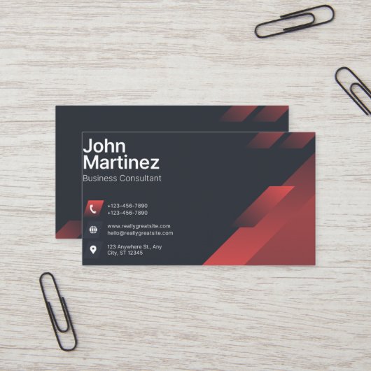 Modern Abstract Red & Grey Corporate Business Card 名刺 (正面/裏面インサイチュ)