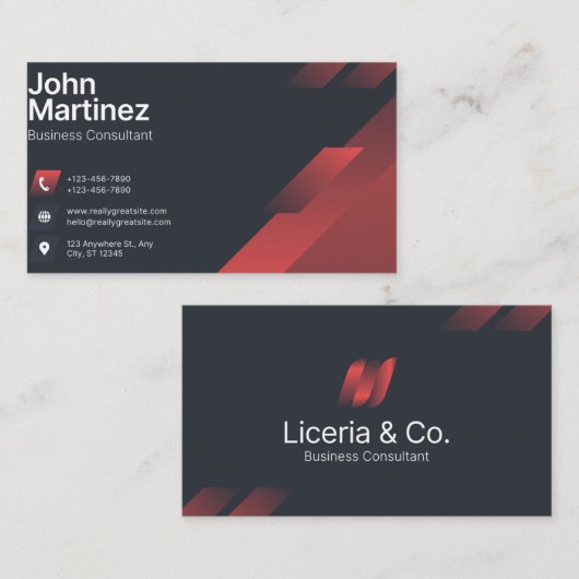 Modern Abstract Red & Grey Corporate Business Card 名刺 (正面/裏面)
