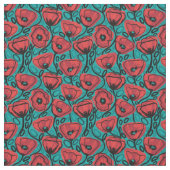 Modern Abstract Red Poppy Floral Pattern ファブリック (クローズアップ)