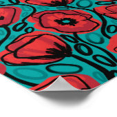 Modern Abstract Red Poppy Floral Pattern ポスター (角)