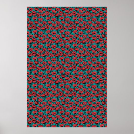 Modern Abstract Red Poppy Floral Pattern ポスター (正面)