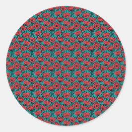 Modern Abstract Red Poppy Floral Pattern ラウンドシール