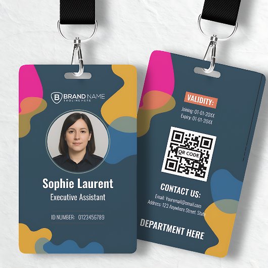 Modern Abstract Shapes Blue Professional Photo ID  バッジ