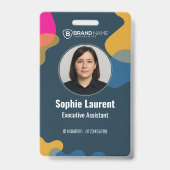 Modern Abstract Shapes Blue Professional Photo ID  バッジ (Front)