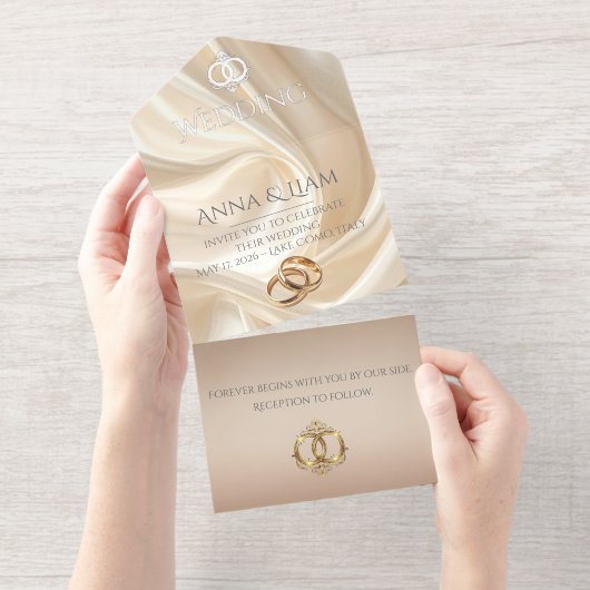 Modern Abstract Silk Wedding Invitation オールインワン招待状 (切り取り部)