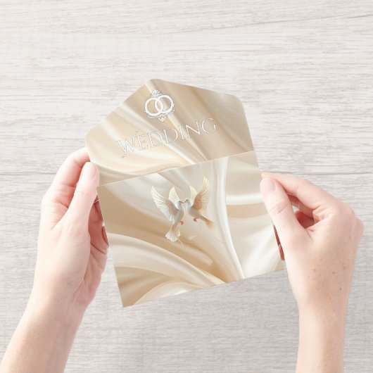 Modern Abstract Silk Wedding Invitation オールインワン招待状 (開いた状態)