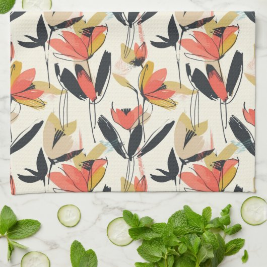 Modern Abstract Spring Floral Kitchen Towels キッチンタオル (折り畳み)