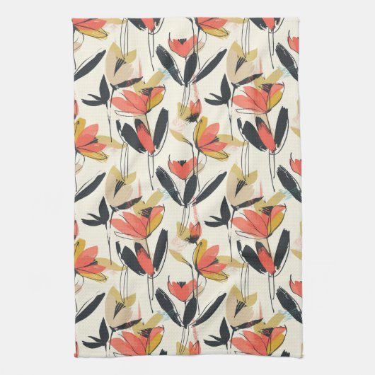 Modern Abstract Spring Floral Kitchen Towels キッチンタオル (縦)
