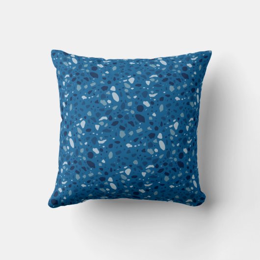 Modern Abstract Stone Blue Terrazzo Pattern  クッション (裏面)