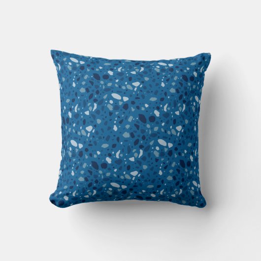 Modern Abstract Stone Blue Terrazzo Pattern  クッション (正面)