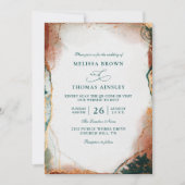 Modern Abstract Teal Foil Budget QR Code Wedding 招待状 (正面)