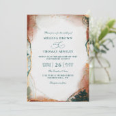 Modern Abstract Teal Foil Budget QR Code Wedding 招待状 (スタンド正面)
