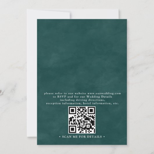 Modern Abstract Teal Foil Budget QR Code Wedding 招待状 (裏面)