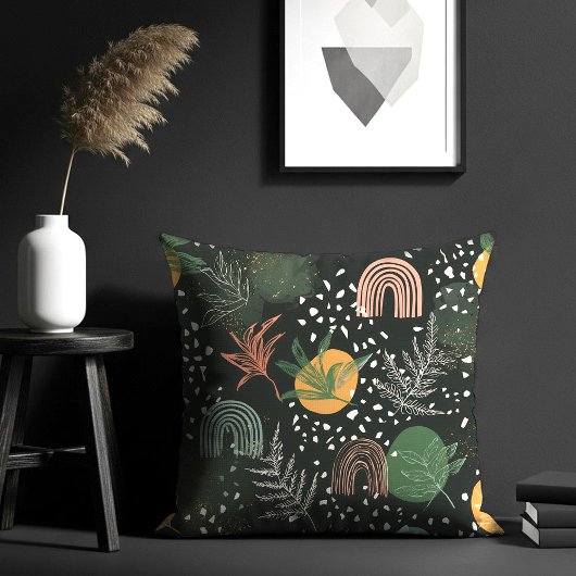 Modern Abstract Terrazzo & Botanical Collage  クッション