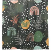 Modern Abstract Terrazzo & Botanical Collage  シャワーカーテン (正面)